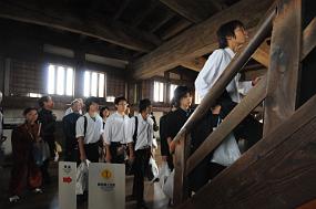 Inside the castle there are billions of people and very steep stairs