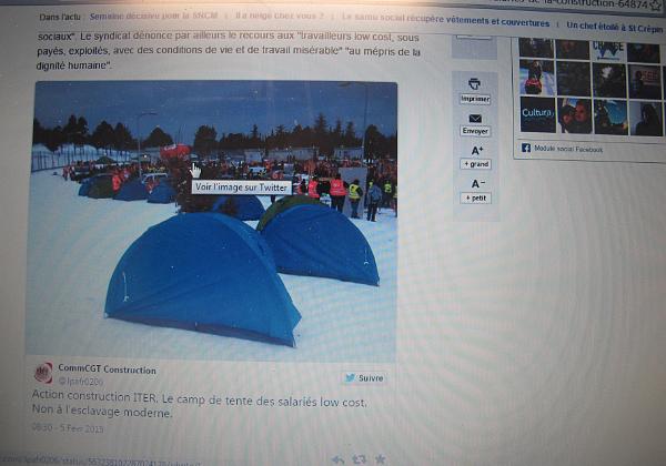Natiional Stike (Thursday, 05. February 2015) CGT has selected ITER as a target for their annual party on the first of May. They bought some Decathlon tents, put them...
